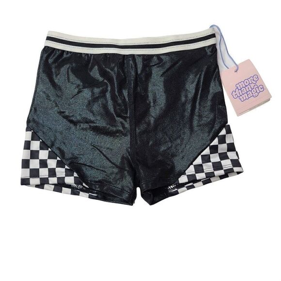 Girls Checkered Gymnastics Shorts More Than Magic Black NEW - Picture 1 of 2